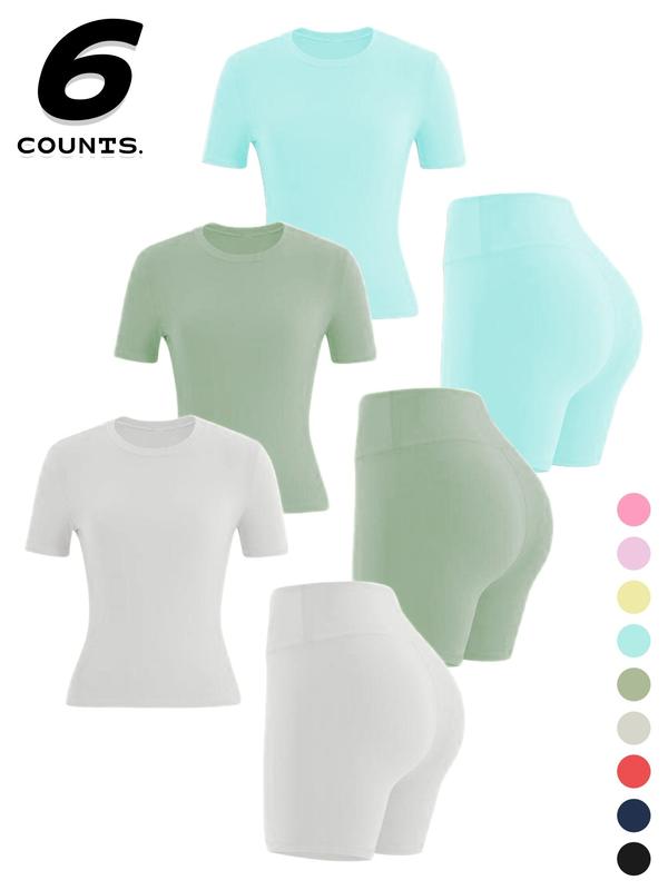 Two-piece Set Women's Solid Color Tee & High Waist Skinny Shorts Tracksuit Set
